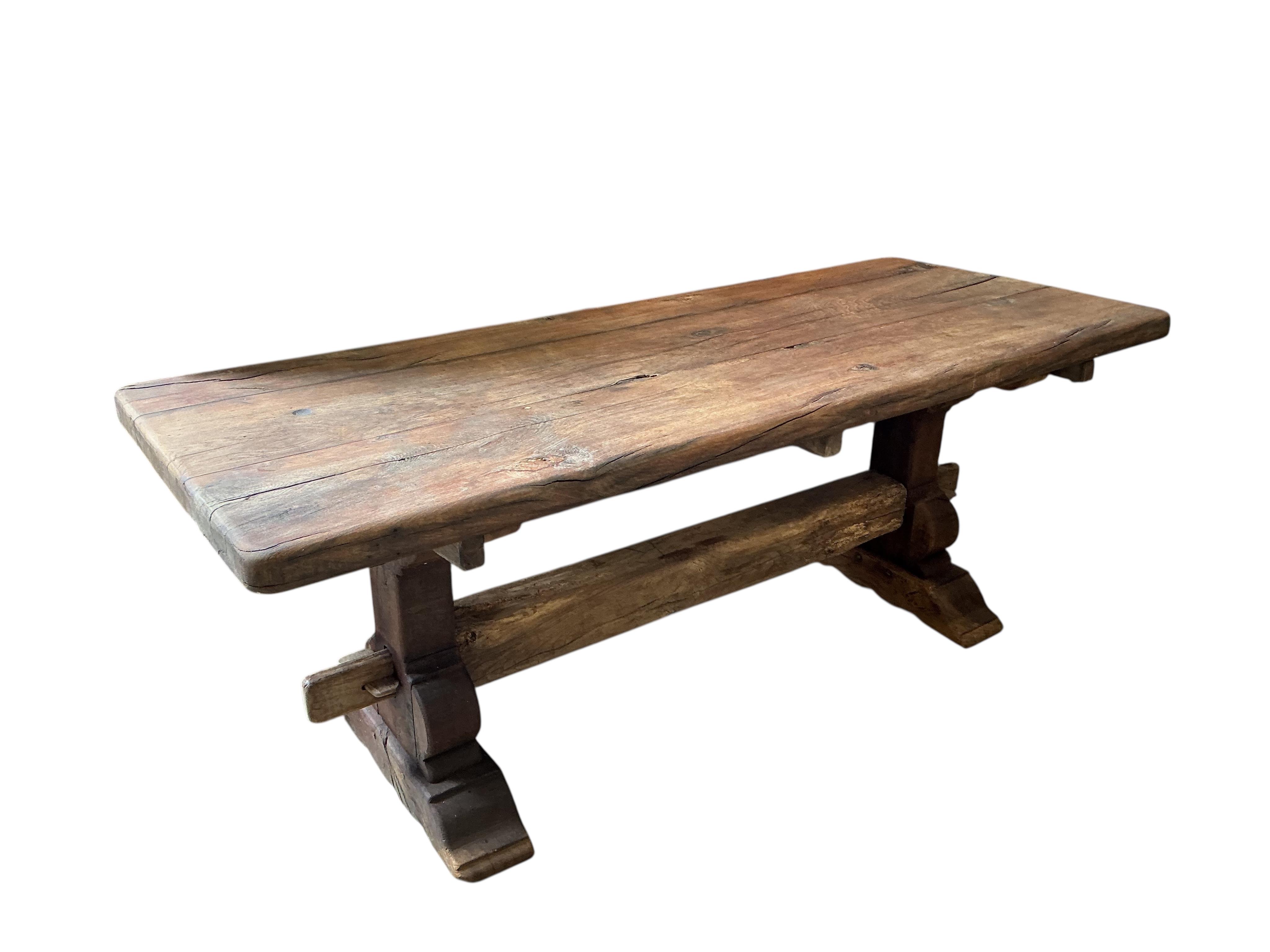 An 18th century style rectangular oak refectory dining table, width 198cm, depth 83cm, height 76cm